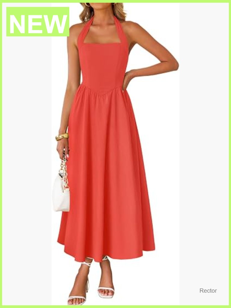 Sleeveless Halter Midi Dress Off Shoulder High Waist Flowy A-Line Summer Casual